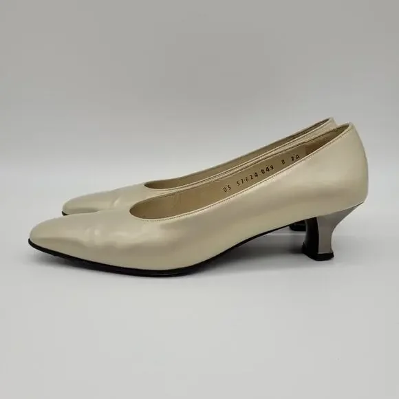 Salvatore Ferragamo Vintage Tortora Bone Calf Pumps - Size 8 AA